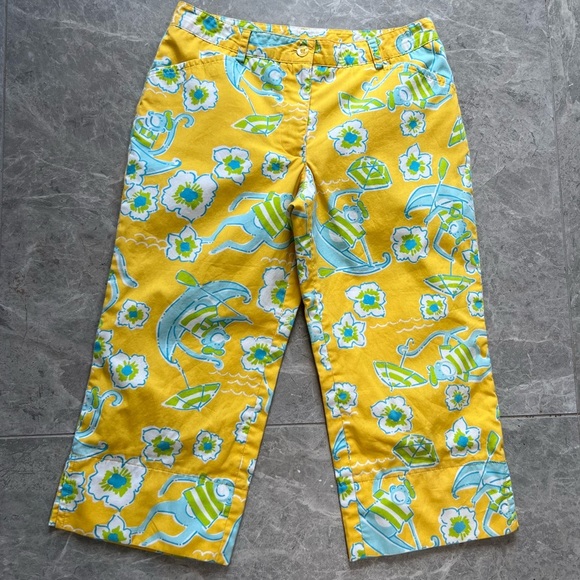 Lilly Pulitzer Girls Youth Pants Les Monkey Print Yellow Vintage Size 7 - Picture 1 of 5